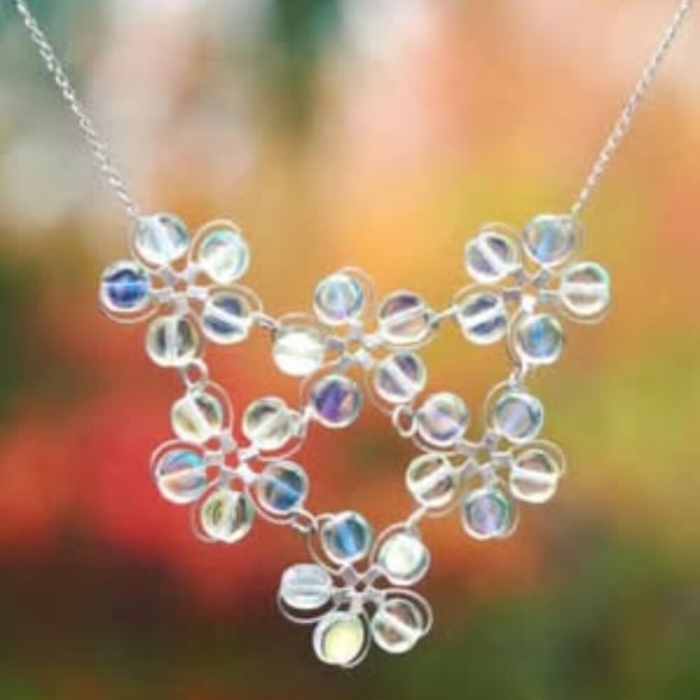 Handmade floral Beaded Necklace Silver genuine as marked 925